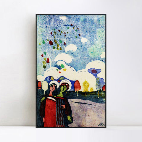 INVIN ART Framed Canvas Giclee Print due ragazze 1907 xilografia by Wassily Kandinsky Wall Art Living Room Home Office Decorations