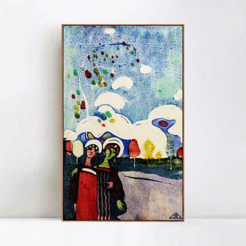 INVIN ART Framed Canvas Giclee Print due ragazze 1907 xilografia by Wassily Kandinsky Wall Art Living Room Home Office Decorations