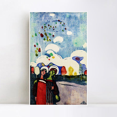 INVIN ART Framed Canvas Giclee Print due ragazze 1907 xilografia by Wassily Kandinsky Wall Art Living Room Home Office Decorations