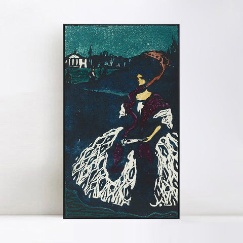 INVIN ART Framed Canvas Giclee Print DAME MIT FACHER(ROETHEL 2) by Wassily Kandinsky Wall Art Living Room Home Office Decorations