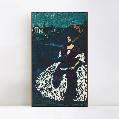 INVIN ART Framed Canvas Giclee Print DAME MIT FACHER(ROETHEL 2) by Wassily Kandinsky Wall Art Living Room Home Office Decorations