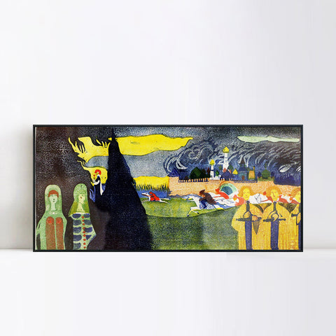 INVIN ART Framed Canvas Giclee Print Gr??ne frauen (donne_verdi),1907 linoleografia by Wassily Kandinsky Wall Art Living Room Home Office Decorations