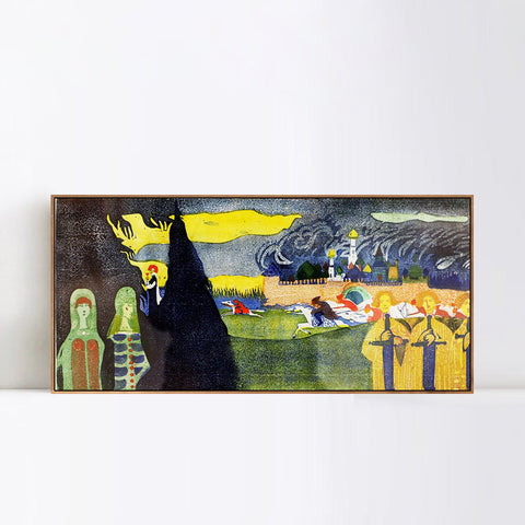 INVIN ART Framed Canvas Giclee Print Gr??ne frauen (donne_verdi),1907 linoleografia by Wassily Kandinsky Wall Art Living Room Home Office Decorations