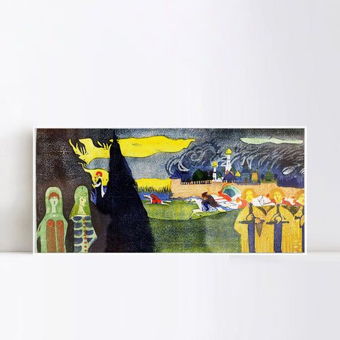 INVIN ART Framed Canvas Giclee Print Gr??ne frauen (donne_verdi),1907 linoleografia by Wassily Kandinsky Wall Art Living Room Home Office Decorations